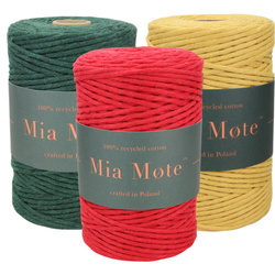 Mia Mote™ Zestaw sznurków do makramy – 3x100 m – Sznurek Bawełniany Skręcany 3 mm – Zestaw Świąteczny Emerald/Krokoit/Orpiment on dolomite