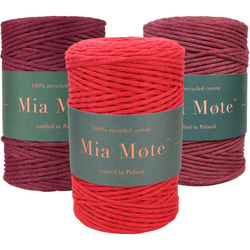 Mia Mote™ Zestaw sznurków do makramy – 3x100 m – Sznurek Bawełniany Skręcany 3 mm – Zestaw Czerwieni Ruby/Garnet/Krokoit