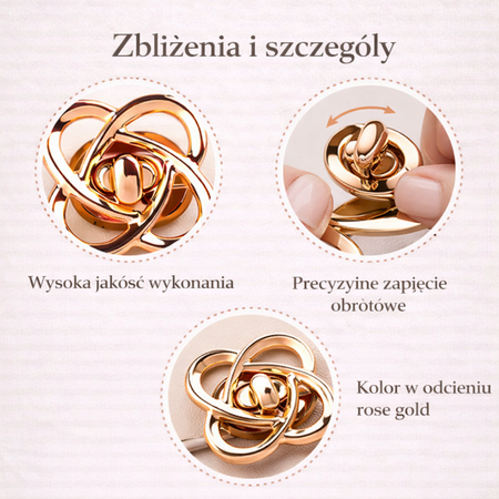 Zapięcie obrotowe do torebki 49 × 49 mm – metalowe, złote Golden Rose