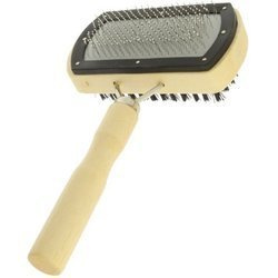 Szczotka dwustronna drewniana nylonowe i druciane włosie do rozczesywania makramy 180x100mm