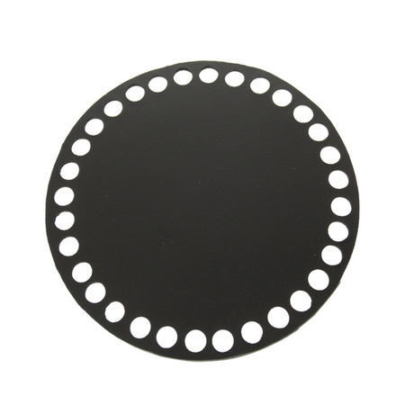 Dno do torebki baza spód makramy czarny gładki 15cm otwory 10mm - skóra naturalna